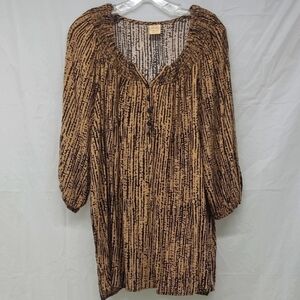 Tunic Top Brown Black Long Sleeves V Neck Whimsigoth Fairy Grunge Relaxed Fit